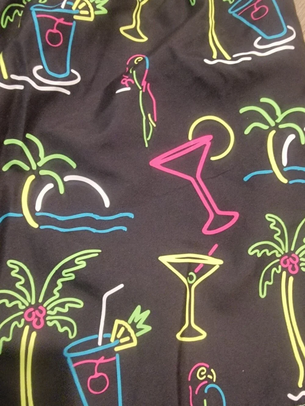 George Big & Tall Sz 3XL Black w/Neon Tropical Drink Printed Swim Trunks